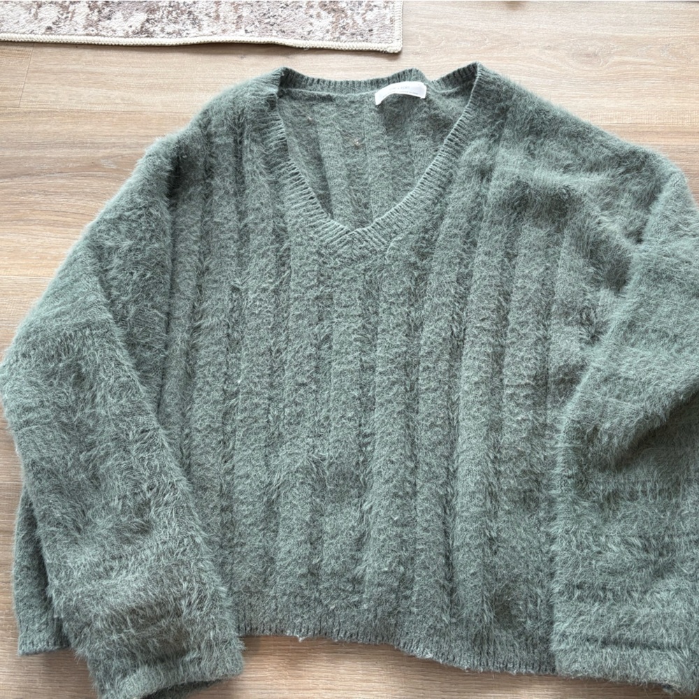 Fuzzy v neck sweater